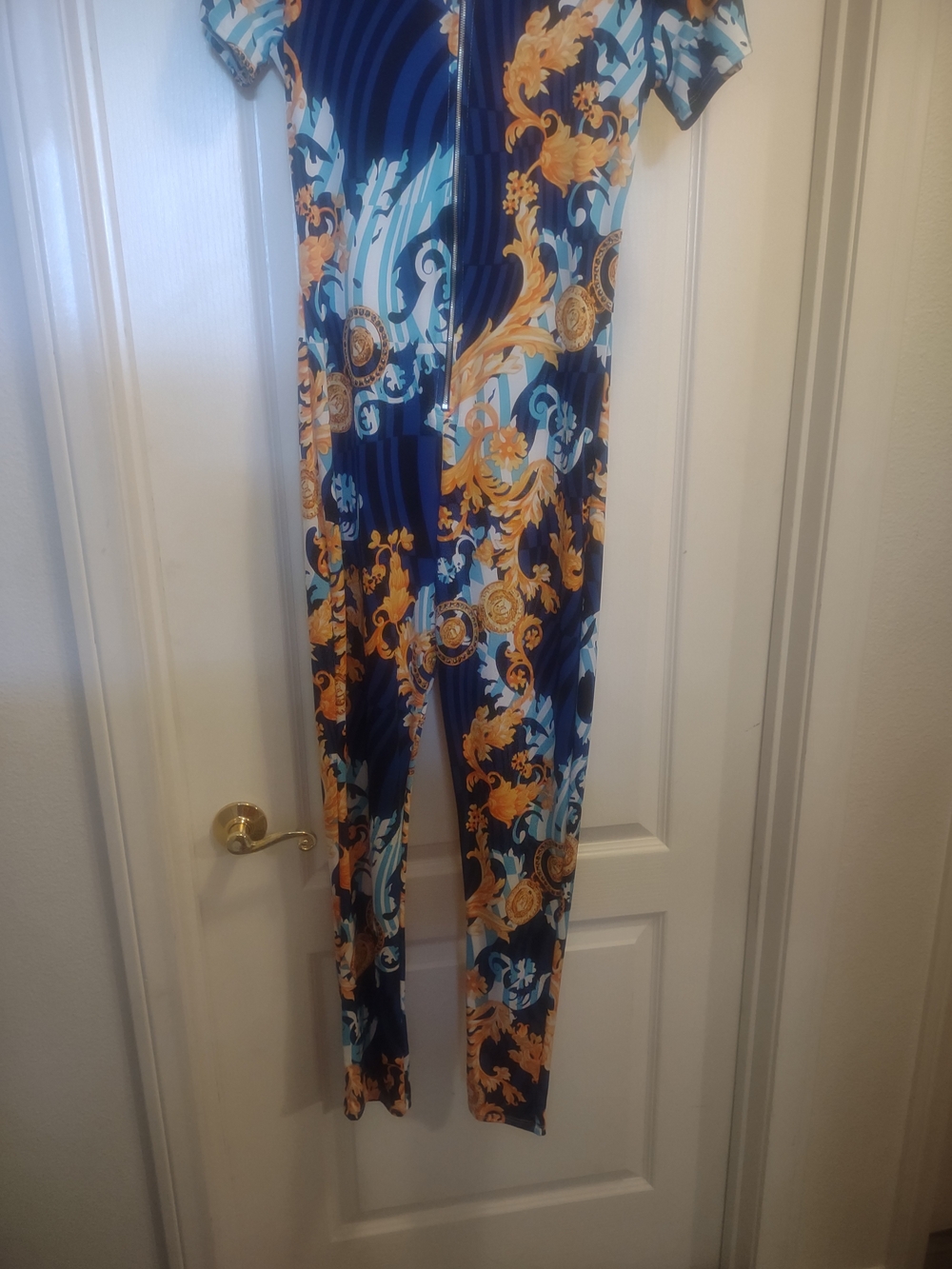Women's Blue and Gold Printed Jumpsuit